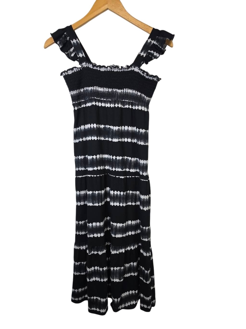 Wonder Nation Black & White Tie‑Dye Ruffle Strap Dress  Size L